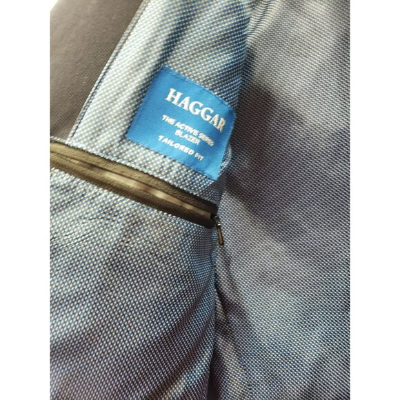 Haggar Active Series Blazer 42R Navy Tailored Fit Polyester Blend Double Vent - Picture 4 of 12